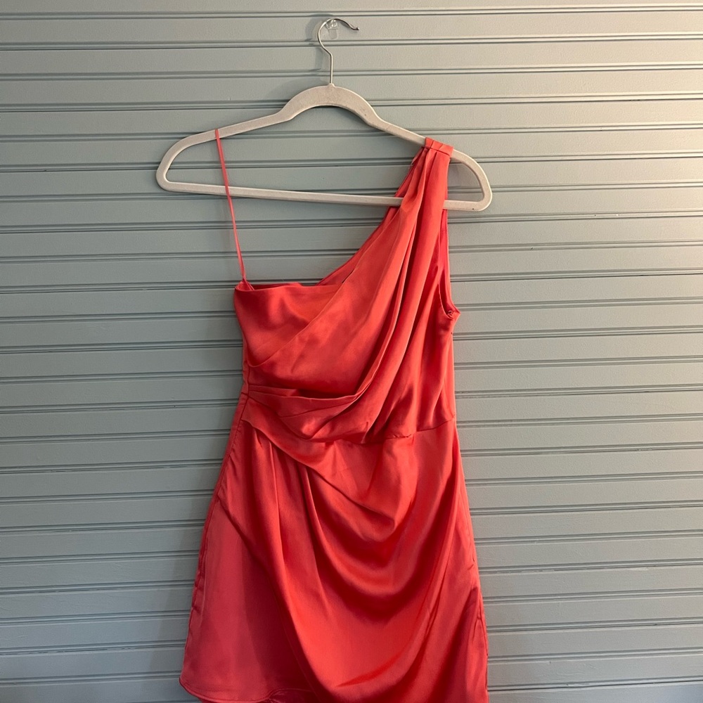 DO+BE Orange Pink Ruched One Shoulder Sundress